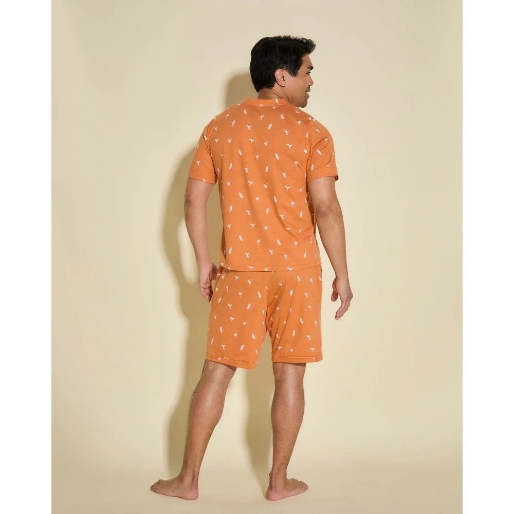 Cosabella Men's Orange Pacific Lounge Pajama Set Short Sleeve Shirt & Shorts M